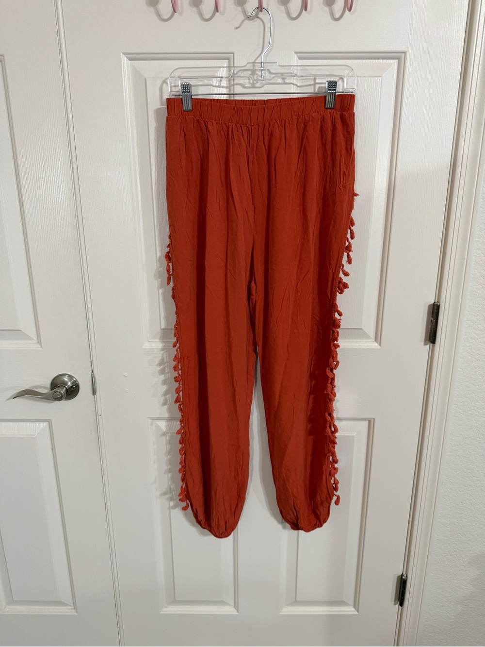 Vine and Valley Rust Tassel Fringe Boho Harem Jogger Pants M Festival Open Sides